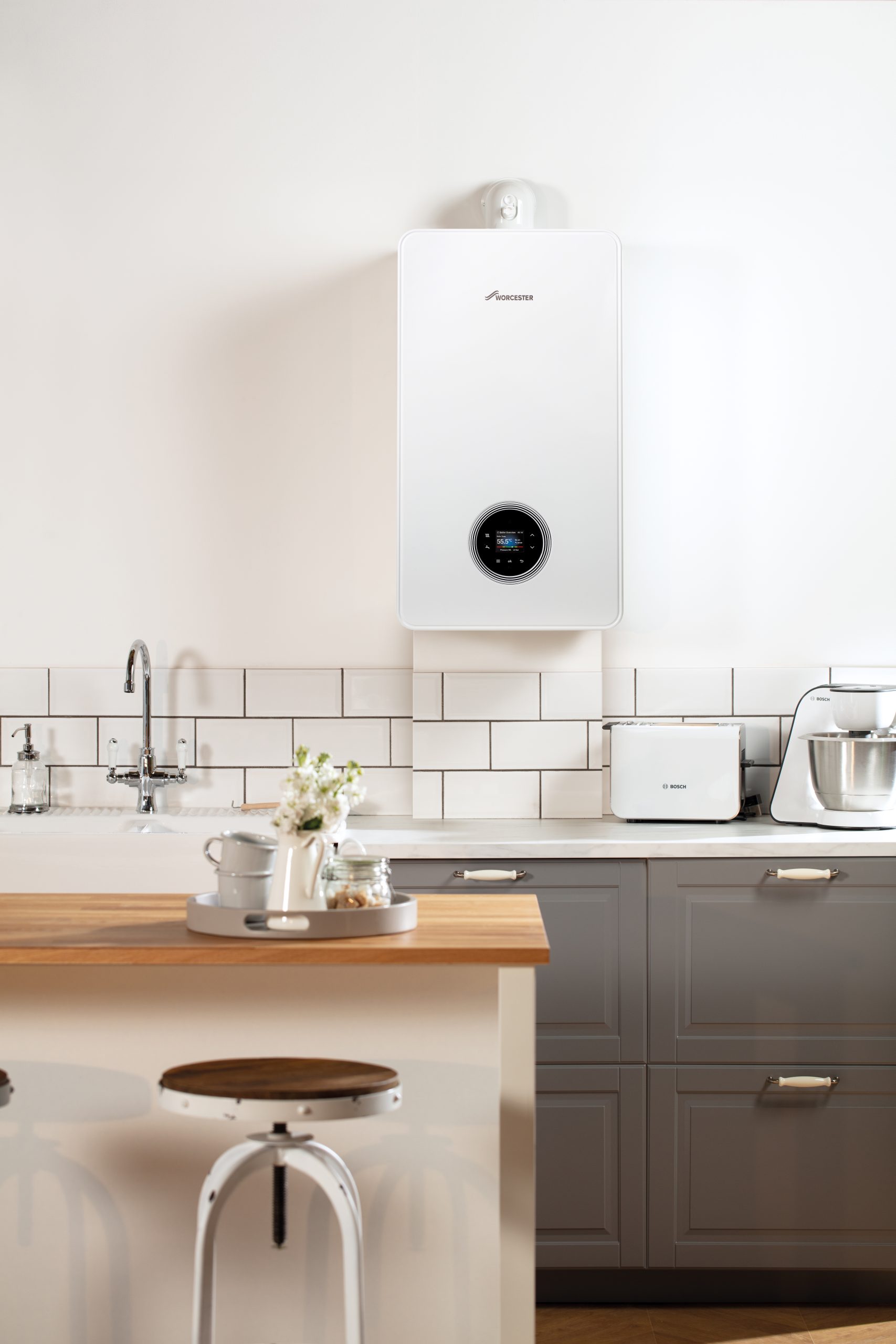white boiler on wall